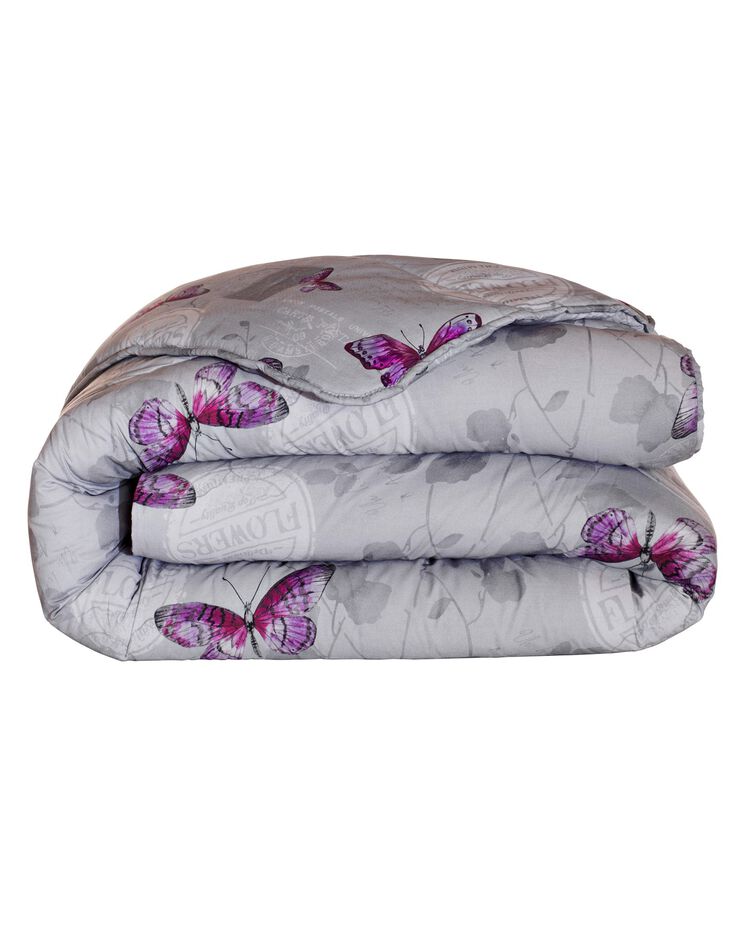 Couette coton imprimé Célestine 200g/m2 (gris / parme)