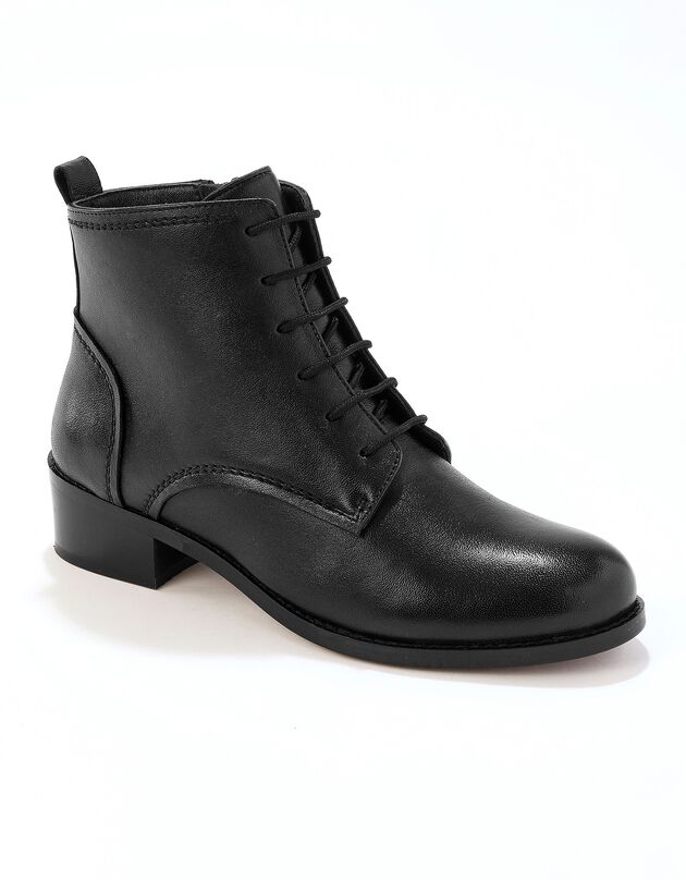 Bottines en cuir confort à lacets (noir)