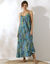 Robe longue  imprimée à fines bretelles (marine / vert)