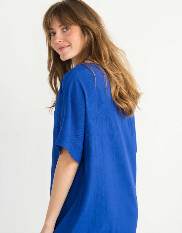 Robe forme housse unie manches courtes tissu texturé (iris) Robe forme housse unie manches courtes tissu texturé (iris)