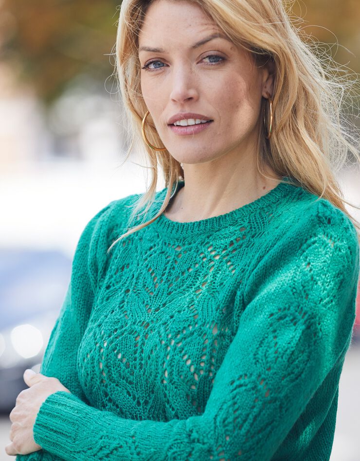 Pull ajouré épaules froncées (vert) Pull ajouré épaules froncées (vert)