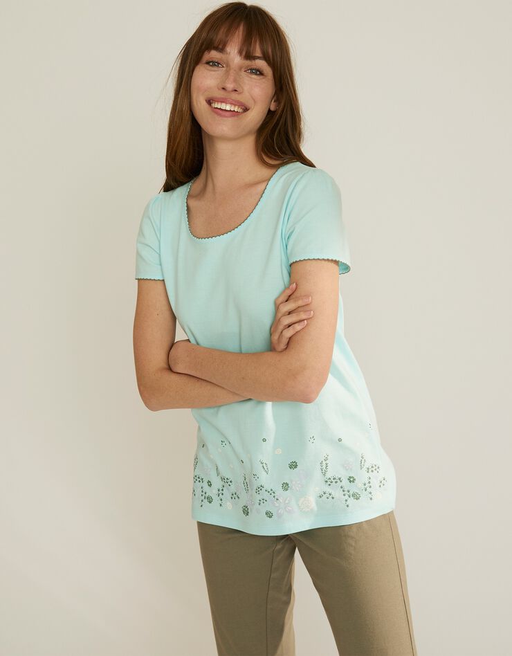 Tee-shirt de pyjama manches courtes imprimé base fleurs (aqua)