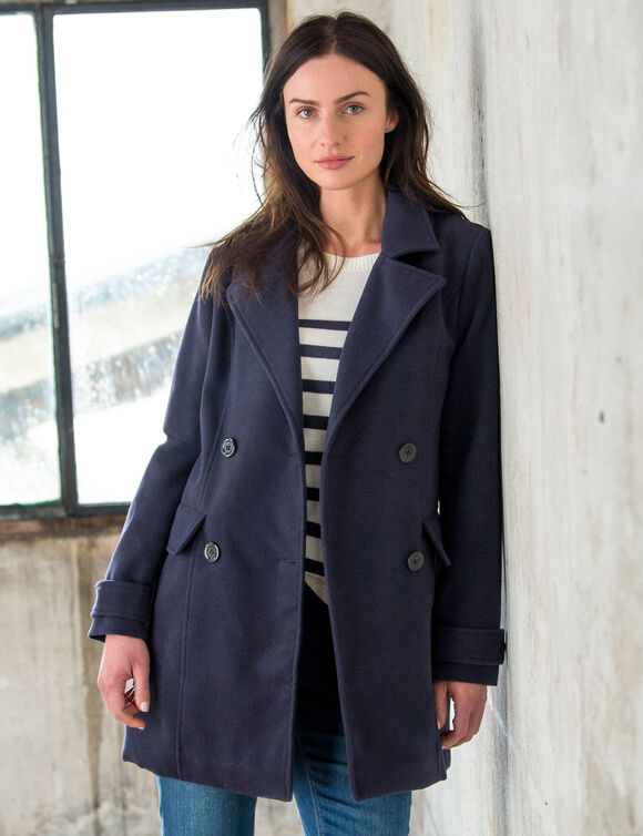 Manteau caban boutonn&eacute; uni (marine)