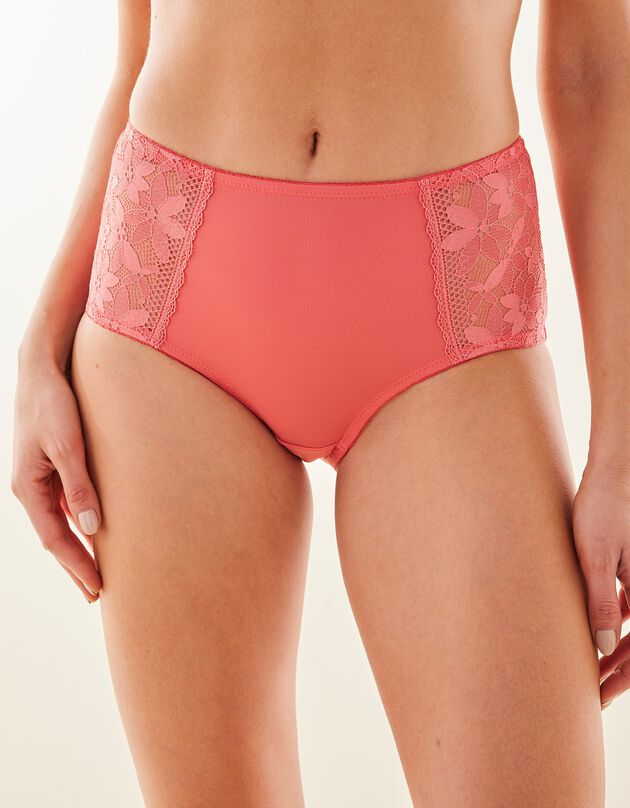Culotte taille haute microfibre et dentelle Manado - lot de 2 (corail)