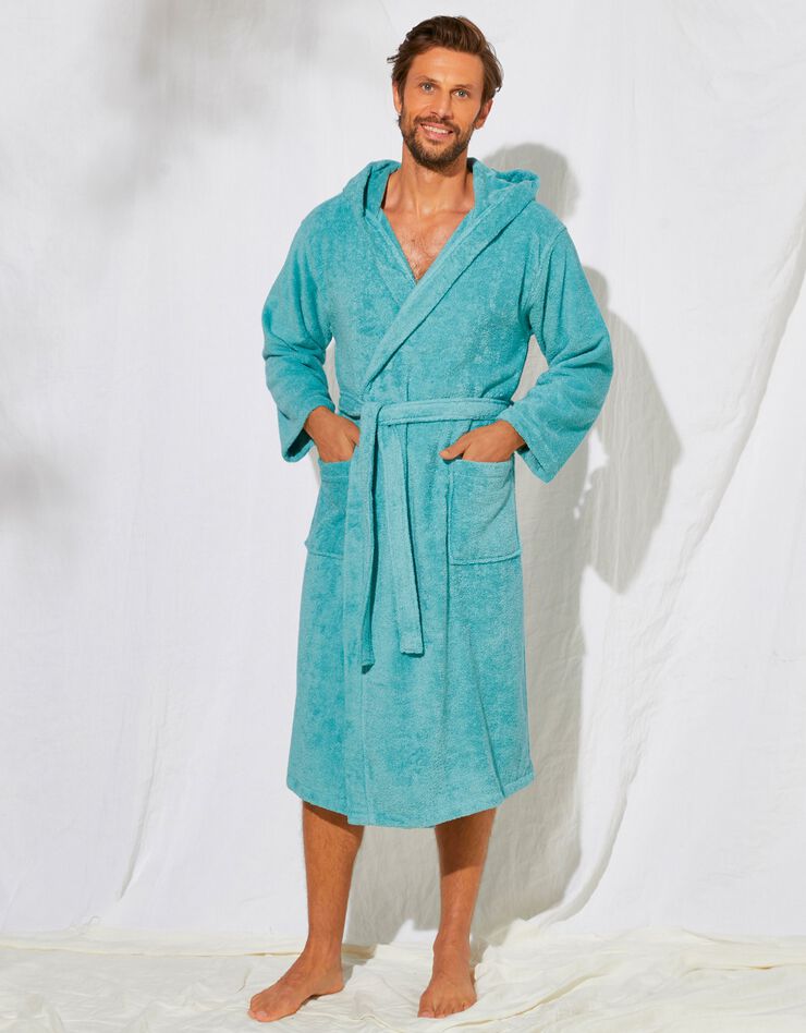 Peignoir mixte adulte col capuche éponge bouclette (vert d'eau) Peignoir mixte adulte col capuche éponge bouclette (vert d'eau)