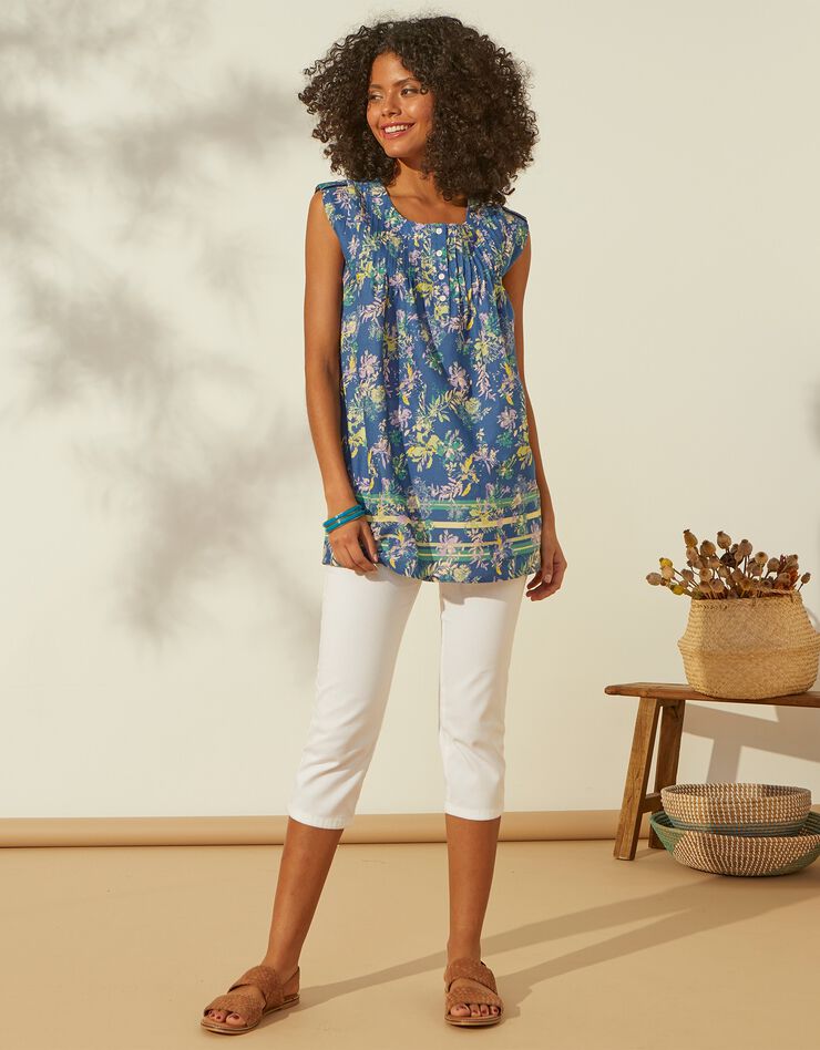 Tunique fleurie col rond (bleu jean) Tunique fleurie col rond (bleu jean)