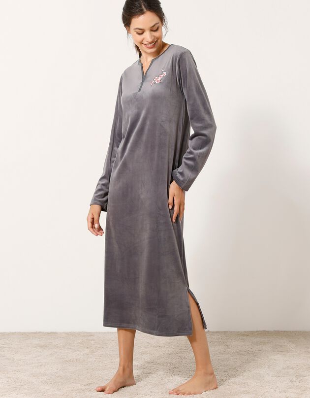 Chemise de nuit velours brodé (anthracite)