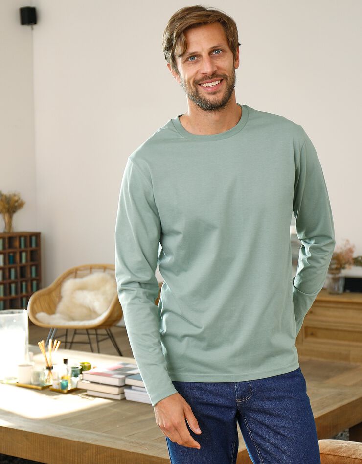Tee-shirt col rond manches longues - lot de 3 (noir + vert + tilleul)