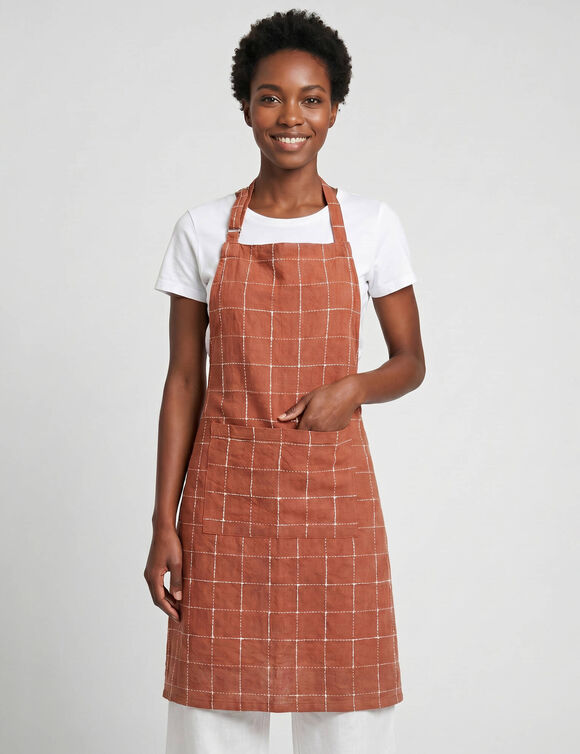 Tablier cuisine carreaux forme bavette (terracotta)