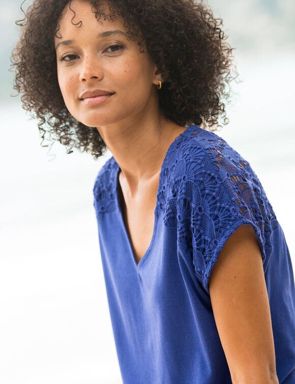 T-shirt uni macram&eacute; (iris)