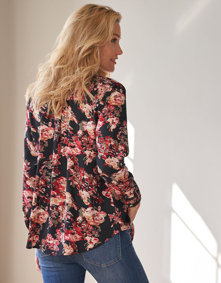 Blouse à plis imprimé fleuri, crêpe (noir / rouge) Blouse à plis imprimé fleuri, crêpe (noir / rouge)