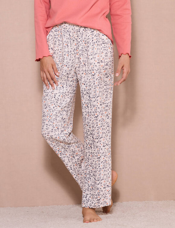 Pantalon pyjama imprimé floral (écru / gris)