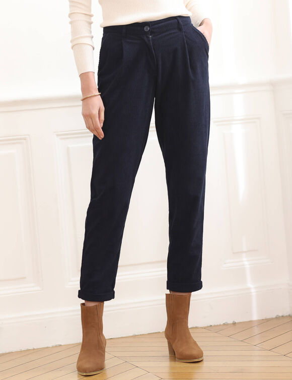Pantalon 7/8&egrave;me, velours (marine)