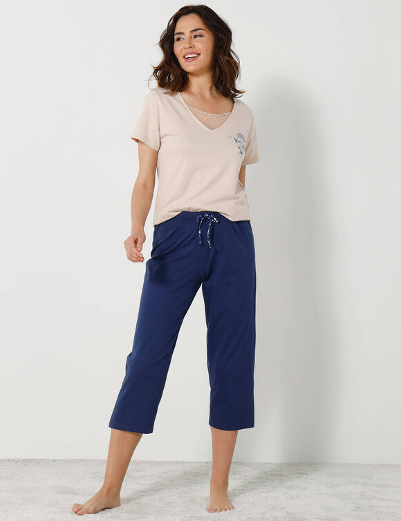Haut de pyjama femme à manches longues à capuche beige | GEMO