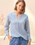 Blouse ray&eacute;e en seersucker, nouettes aux manches (bleu)