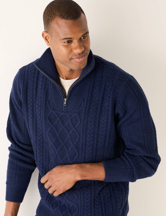 Pull col camionneur maille irlandaise (marine)