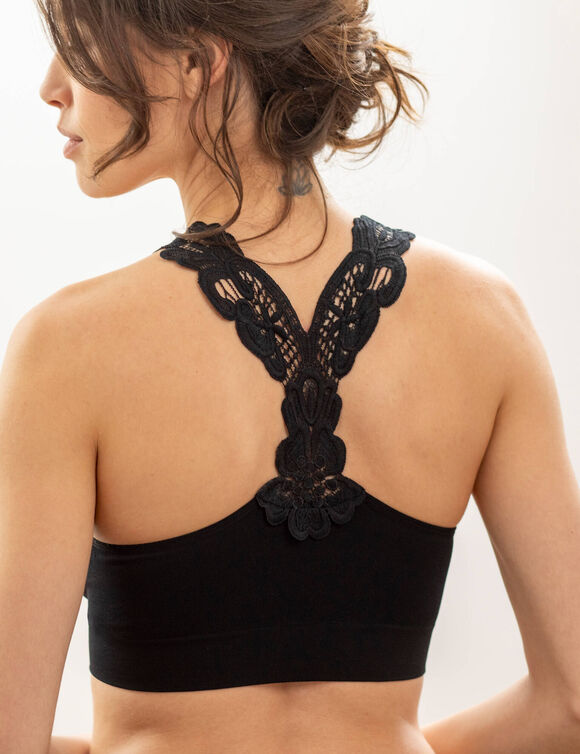 Brassière sans coutures dos nageur guipure (noir)