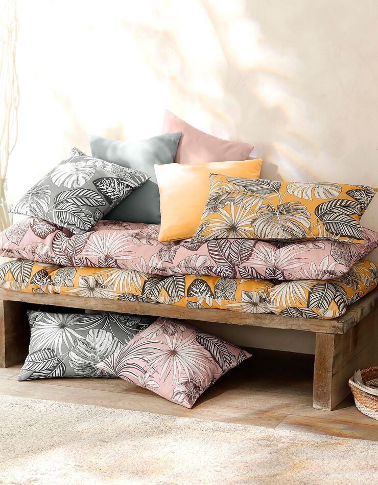 Long coussin déco coton imprimé tropical (jaune)