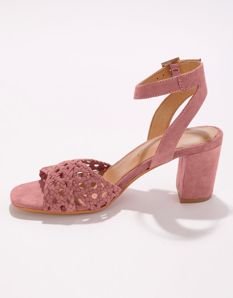 Sandales à brides en cuir tressé à talon  (vieux rose)