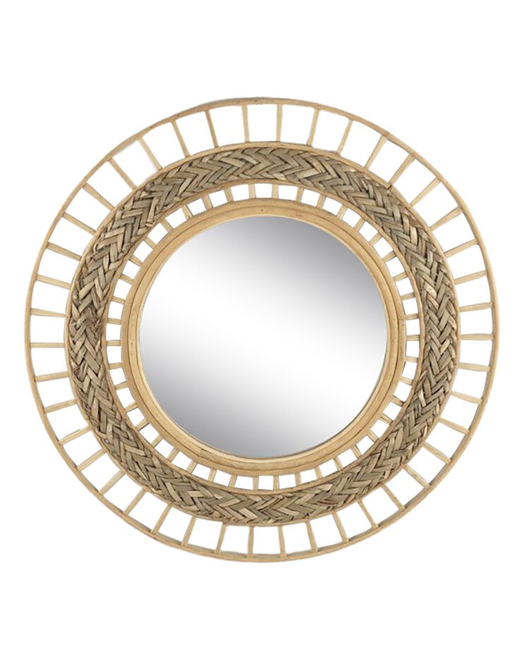 Miroir mural rond rotin et jonc (naturel)