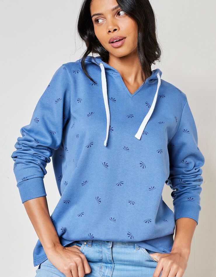 Sweat imprimé avec capuche en molleton (bleu grisé)