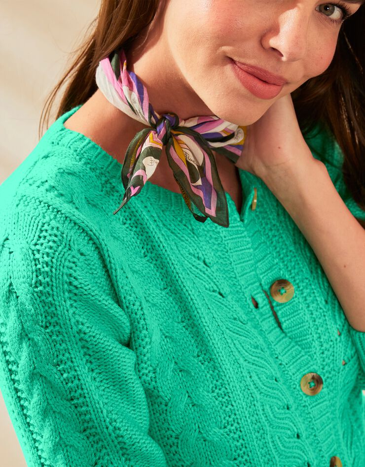 Cardigan femme boutonné torsadé toucher cachemire (vert) Cardigan femme boutonné torsadé toucher cachemire (vert)