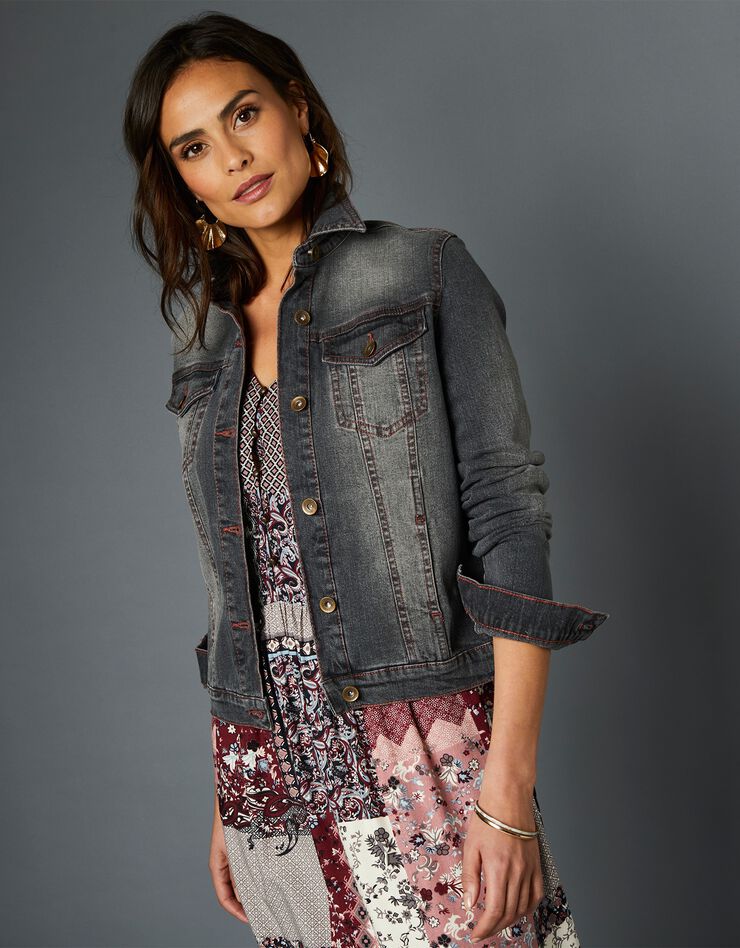 Veste jean brodée dos (gris) Veste jean brodée dos (gris)
