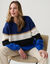 Pull col rond ray&eacute;, toucher doux (marine / &eacute;cru)