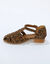Sandales en cuir motif l&eacute;opard petit talon (marron / noir)