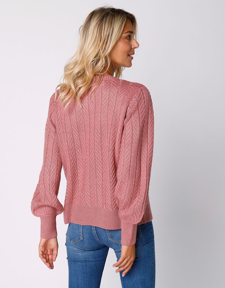 Cardigan boutonné maille fantaisie manches bouffantes (bois de rose) Cardigan boutonné maille fantaisie manches bouffantes (bois de rose)