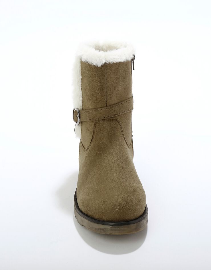 Bottines fourrées zippées à col fausse fourrure et boucle (kaki) Bottines fourrées zippées à col fausse fourrure et boucle (kaki)