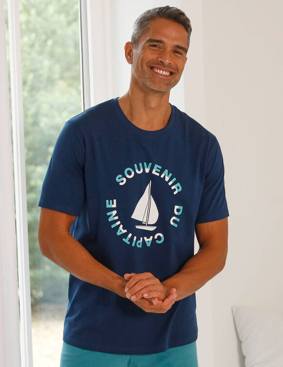 T-shirt de pyjama manches courtes motif bateau (marine / aqua)