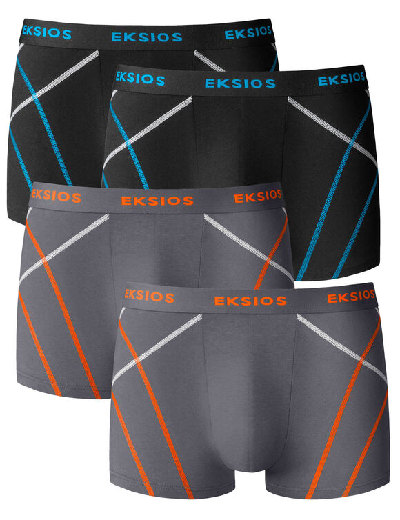 Boxer fermé uni élastiqué surpiqûres contrastées - lot de 4 (gris / noir)
