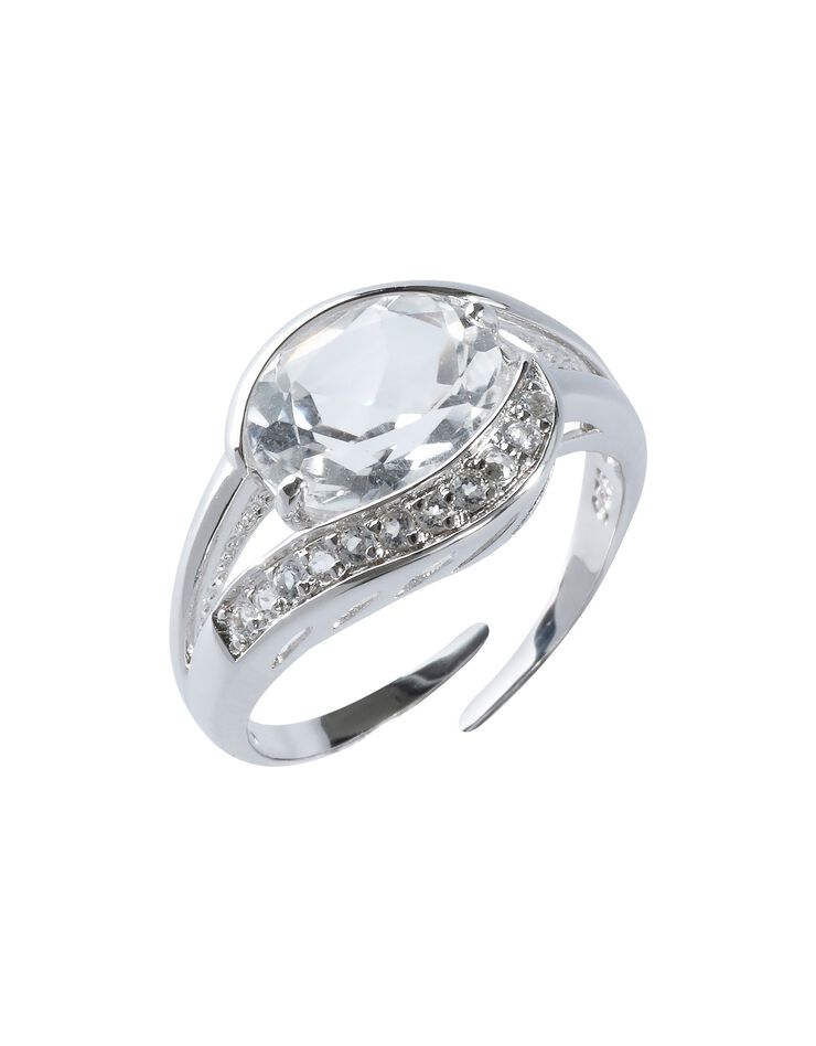 Bague réglable argent cristaux et pierre ovale en Cristal de Roche (argent)