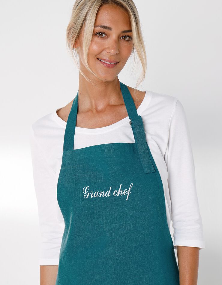 Tablier bavette coton et lin uni personnalisable (bleu) Tablier bavette coton et lin uni personnalisable (bleu)