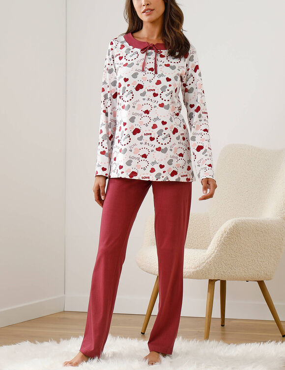 Pyjama femme imprim&eacute; "coeurs" (cerise)