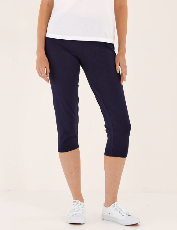 Lot de 2 leggings corsaire, taille &eacute;lastiqu&eacute;e (marine + noir)