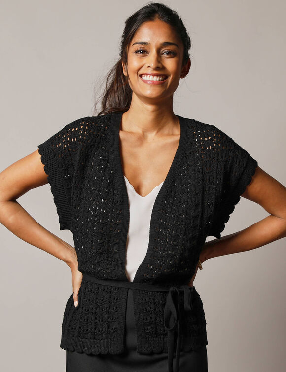 Gilet crochet en coton, manches courtes (noir)