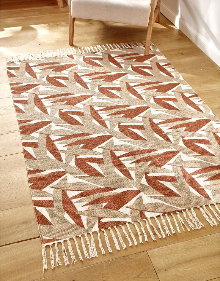 Tapis tissé grand format imprimé jungle - rectangulaire (écru / terracotta)