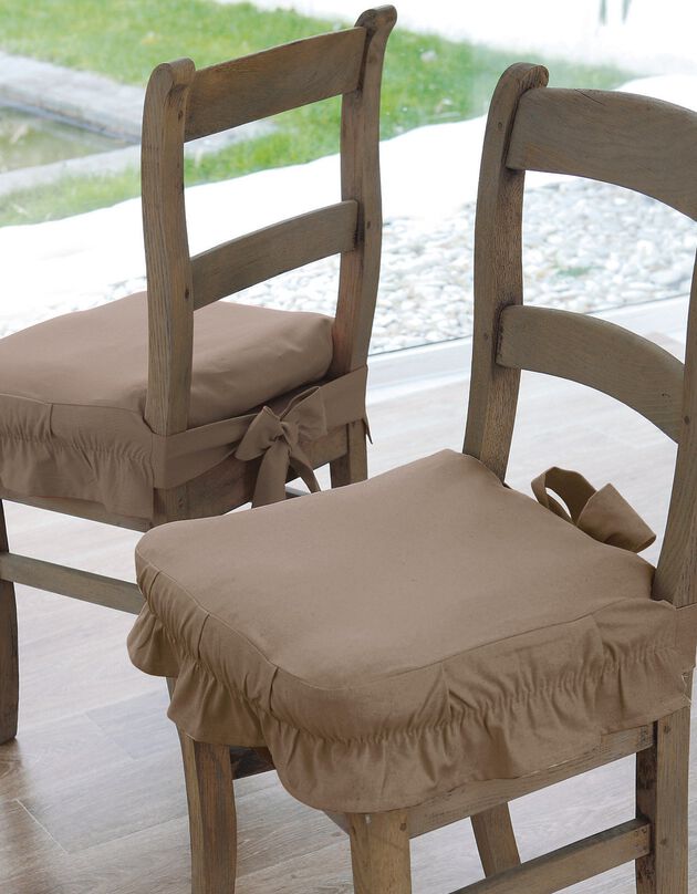Housse chaise unie volantée coton bachette (taupe)