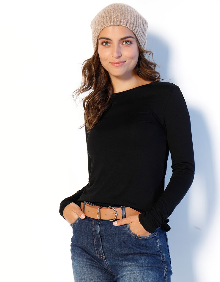Tee-shirt uni col rond viscose stretch (noir) Tee-shirt uni col rond viscose stretch (noir)