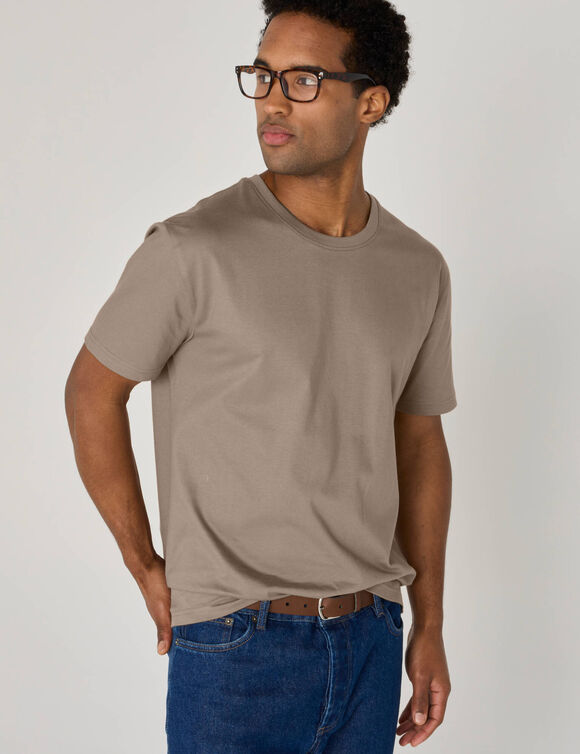 T-shirt col rond manches courtes (taupe)
