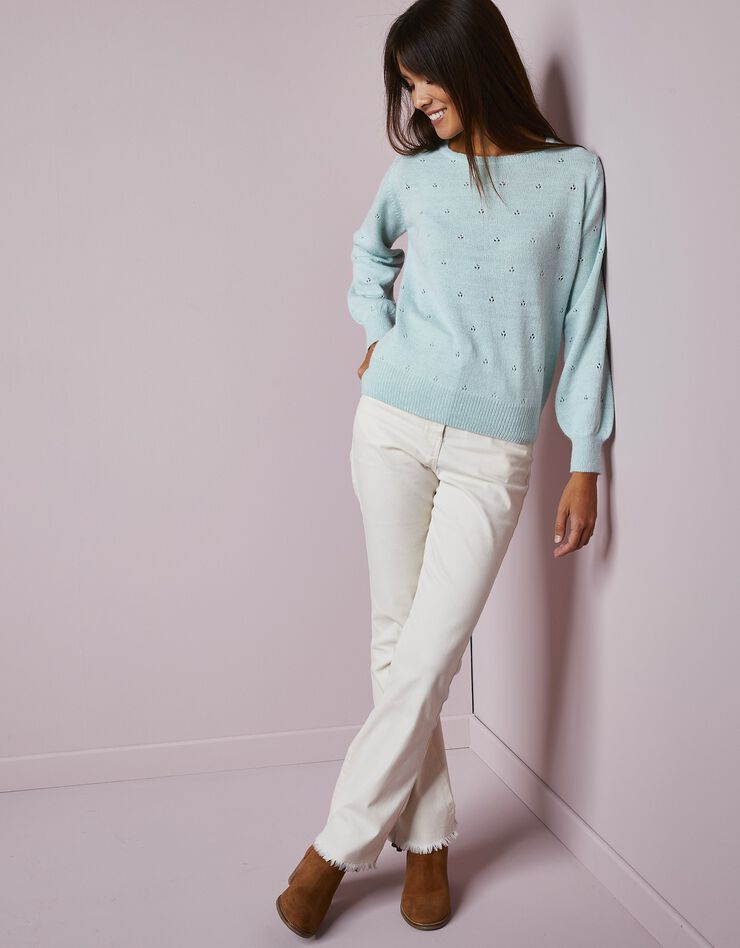 Pull maille pointelle, toucher mohair (vert amande) Pull maille pointelle, toucher mohair (vert amande)