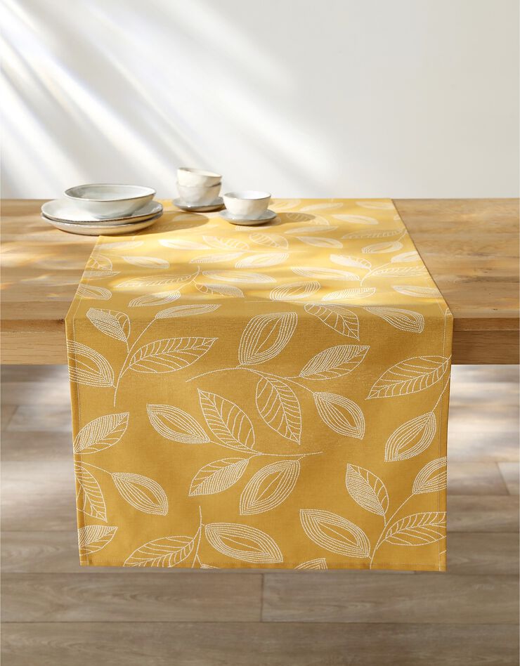 Nappe anti-taches bicolore imprimée feuilles (curry) Nappe anti-taches bicolore imprimée feuilles (curry)