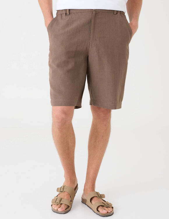 Bermuda coton - lin, 3/4 &eacute;lastiqu&eacute; (marron)