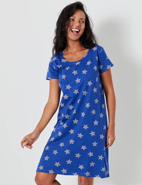 Chemise de nuit courte imprim&eacute;e &eacute;toiles (bleu dur)