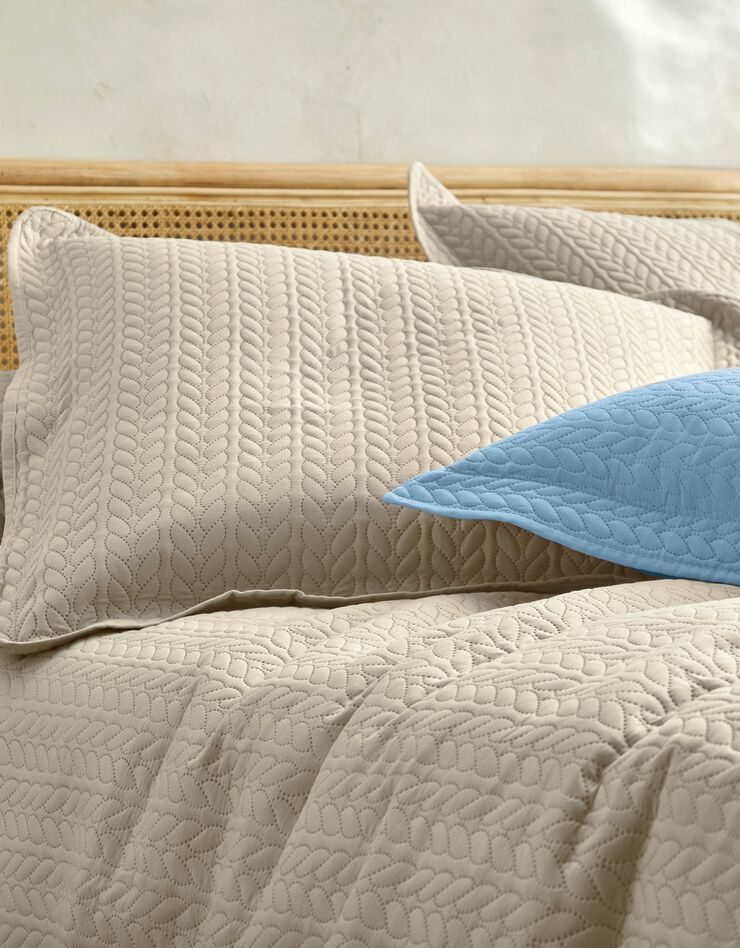 Couvre-lit matelassé microfibre motif géométrique (beige)
