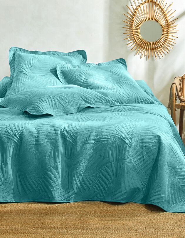 Couvre-lit uni matelassé reliéfé "feuillage" (vert d'eau)