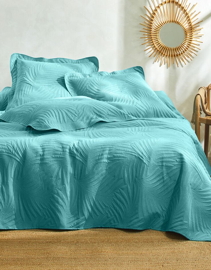 Couvre-lit uni matelassé reliéfé "feuillage" (vert d'eau)