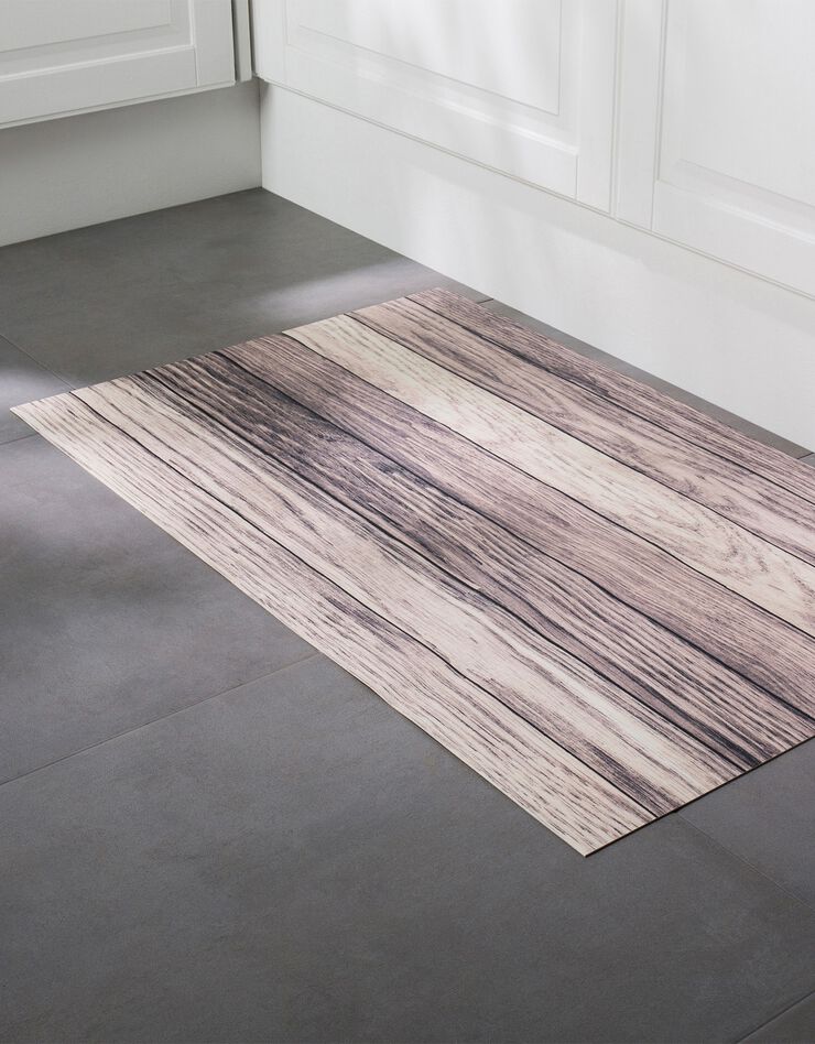 Tapis vinyle effet parquet cérusé (gris / blanc)